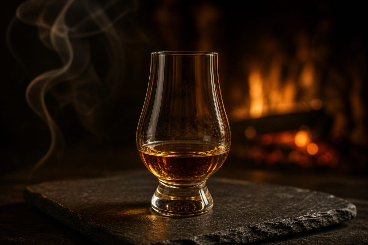 A neat pour of Lagavulin 8 in a tulip glass