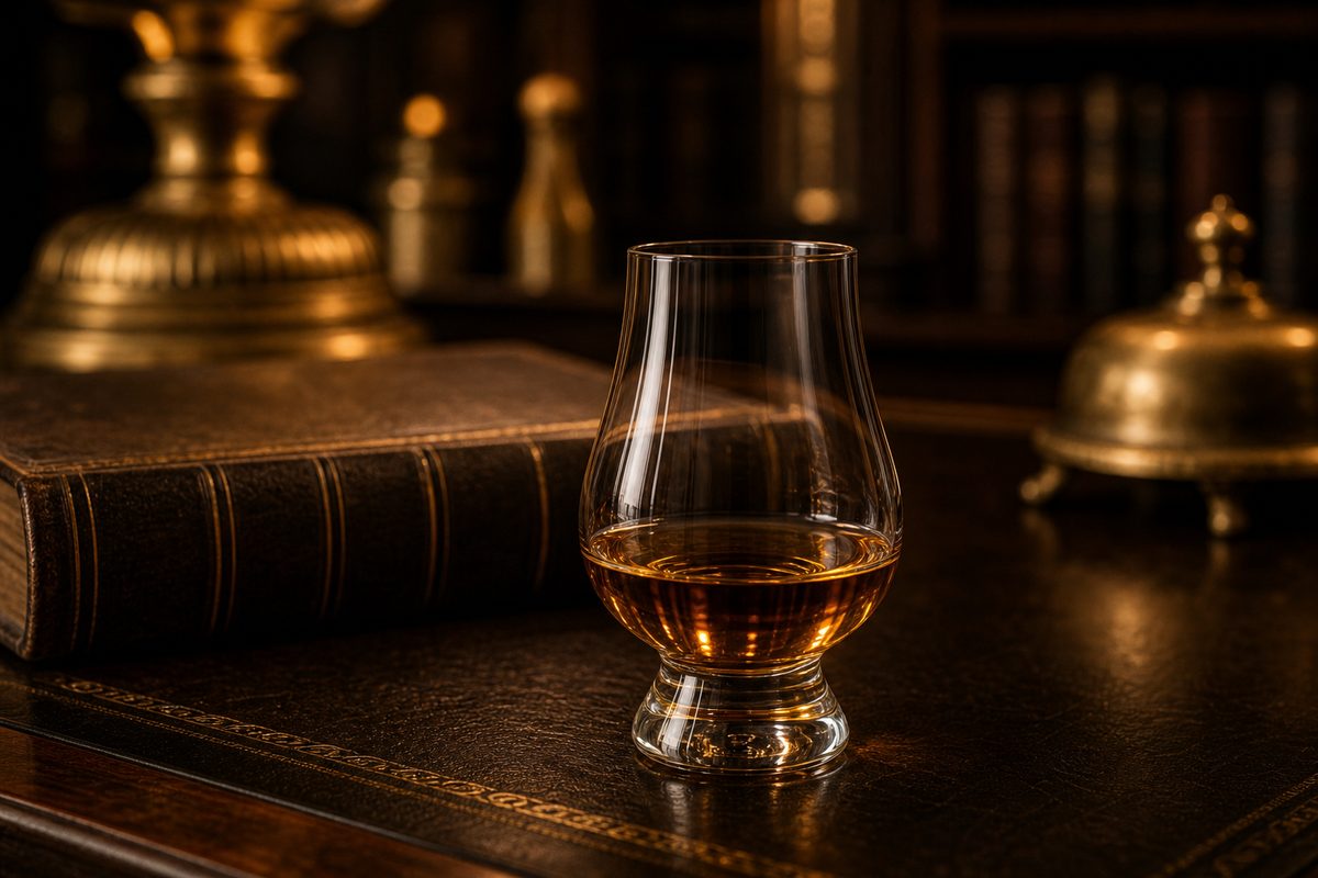 A neat pour of Powers John's Lane in a Glencairn glass