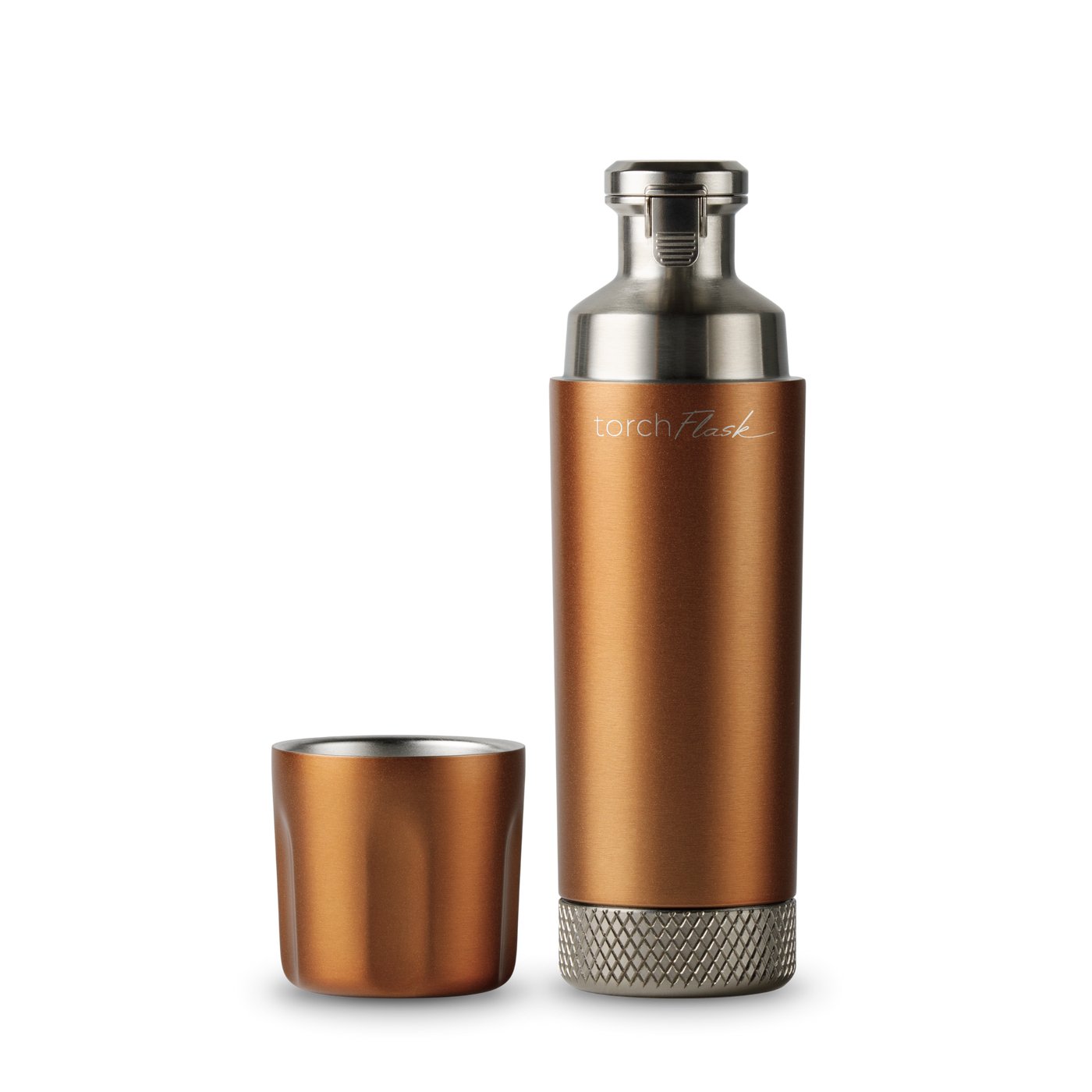 Copper-finish Torch Flask and its detached matching sipping cup