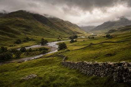 Green valley and stone walls
