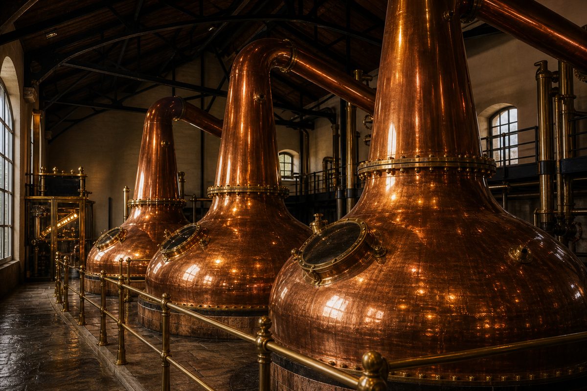 The giant copper pot stills of Midleton Distillery