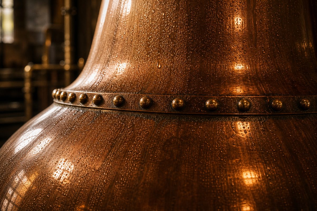 Copper pot stills at an Irish stillhouse