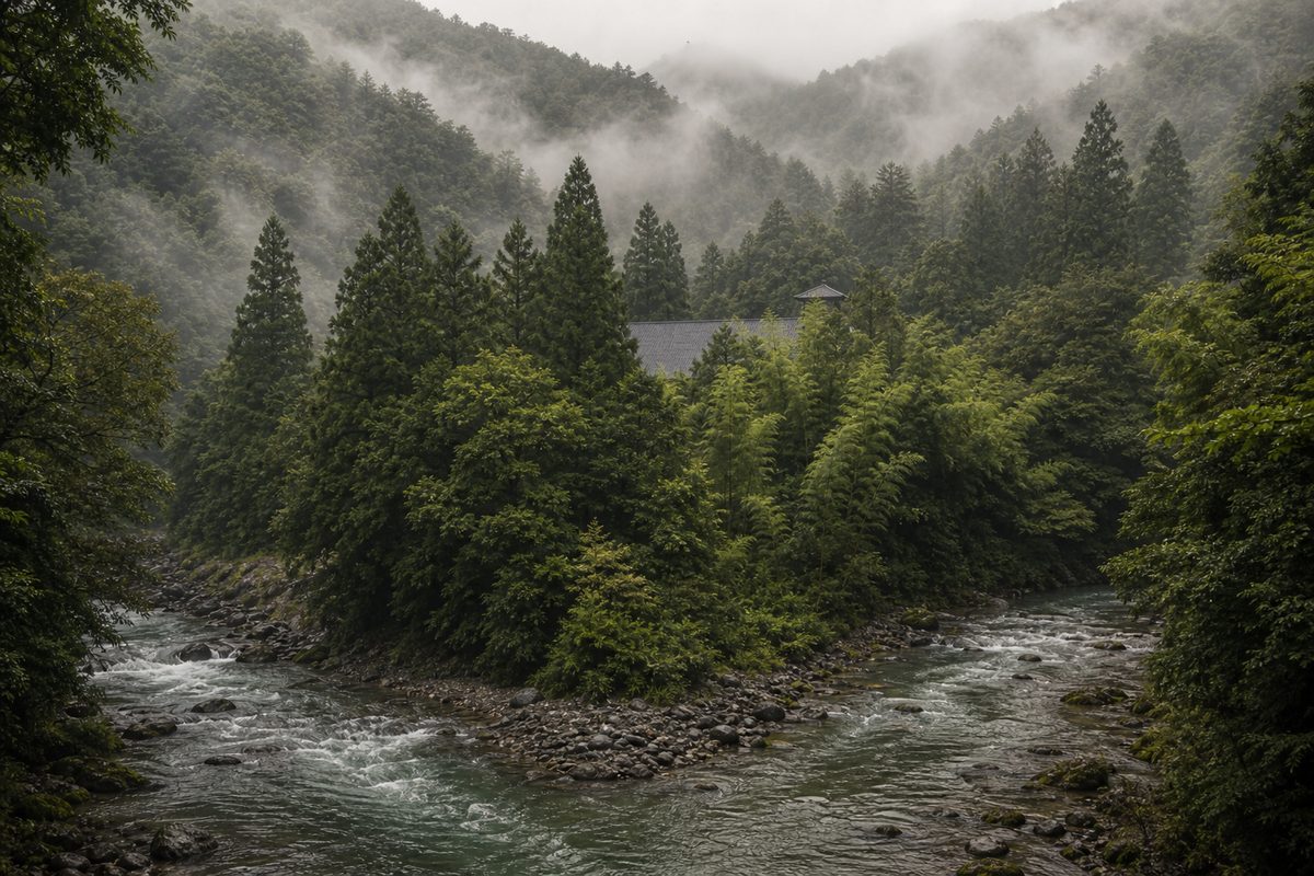 Mt. Tennozan rising above the Yamazaki distillery