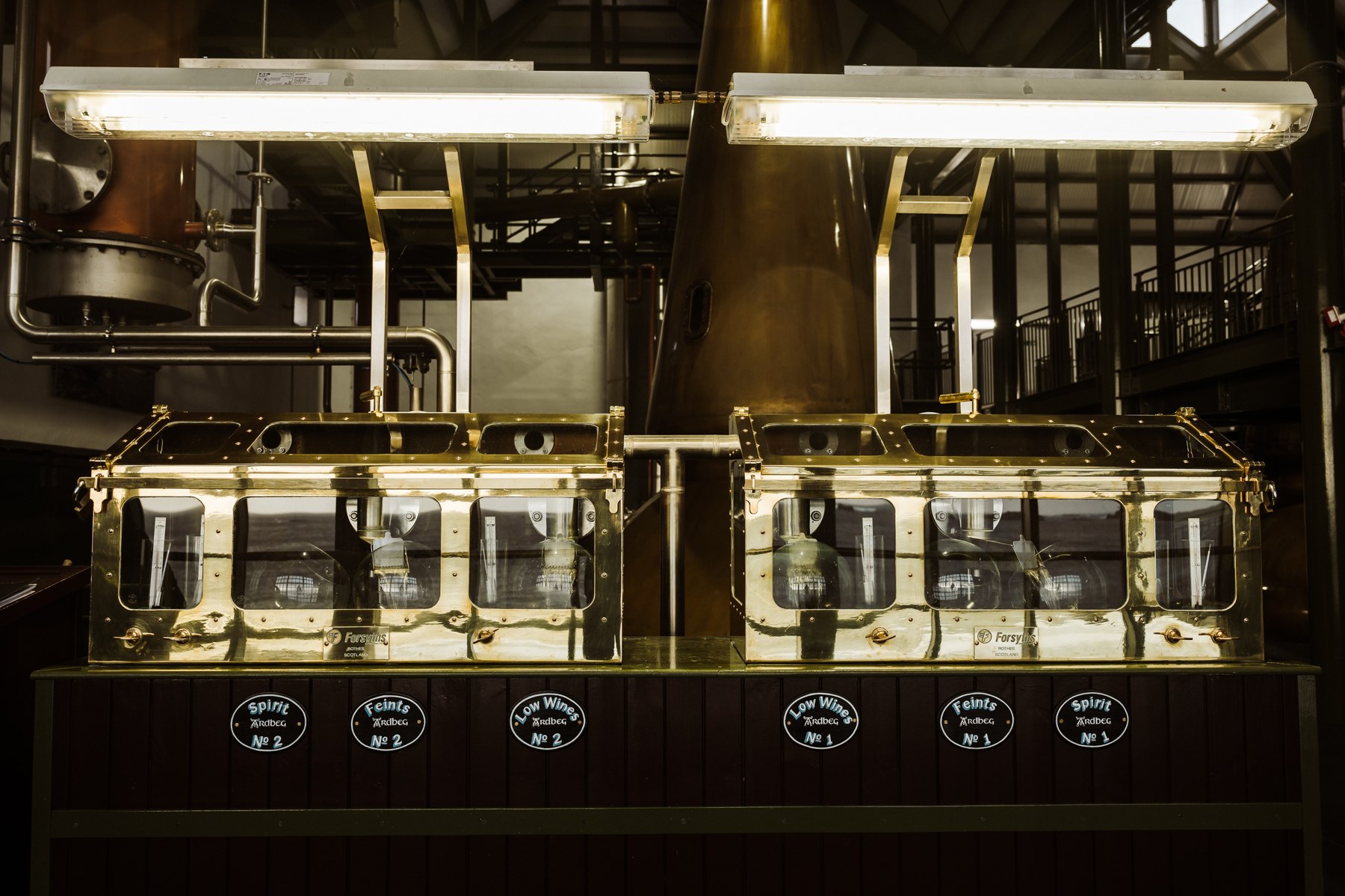 Spirit safes inside Ardbeg Distillery