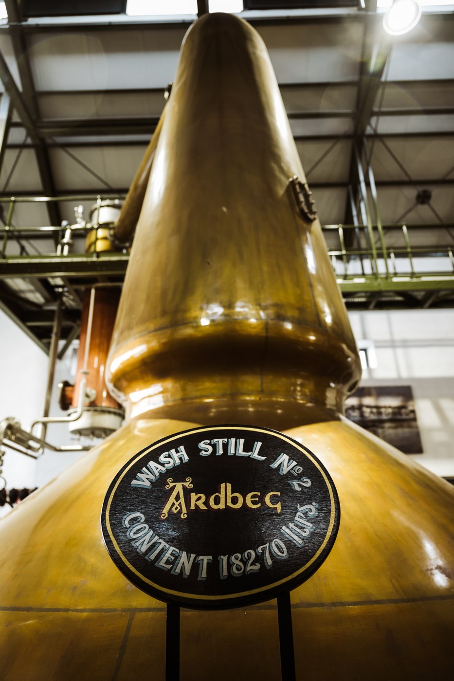 Copper wash still at Ardbeg Distillery